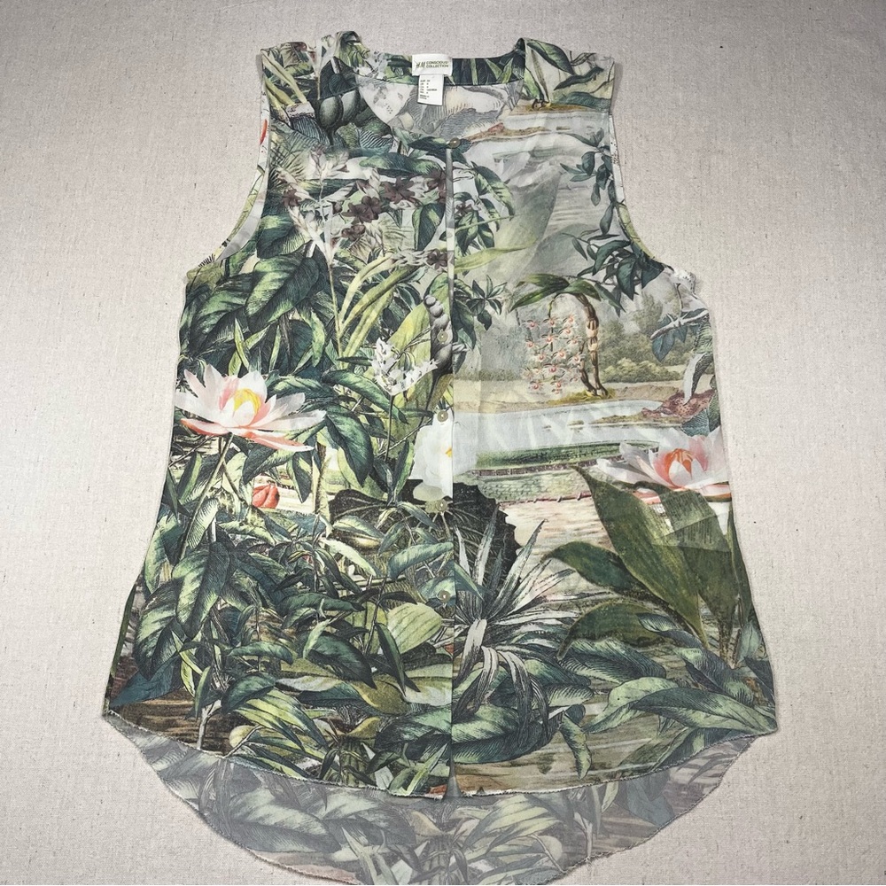 H & M Conscious Collection- Floral Green Sleeveless Top - Size 4